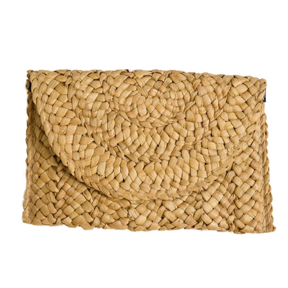 Eliza Rattan Woven Straw Clutch Natural